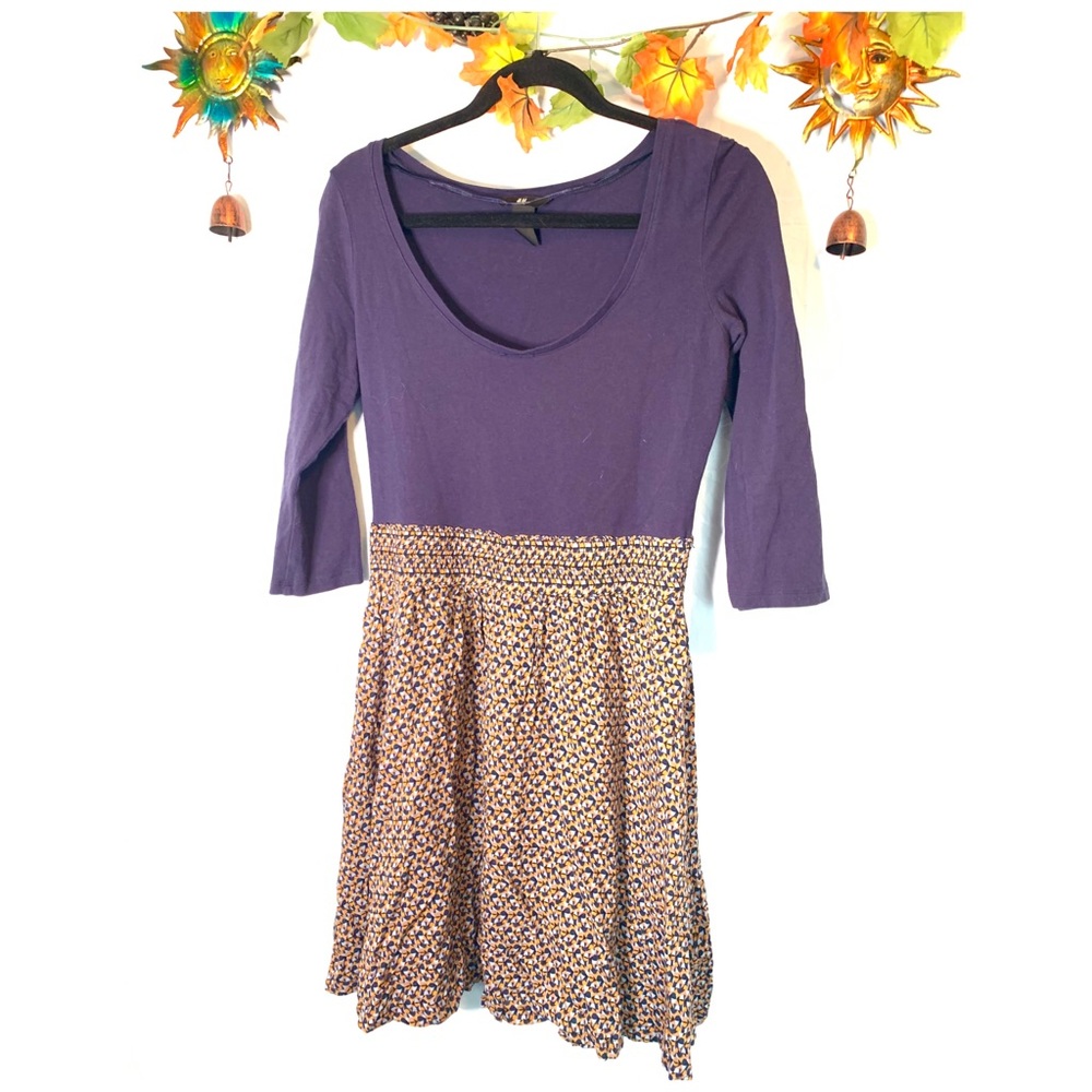 🌲 H&M 3/4 sleeve dress blue orange